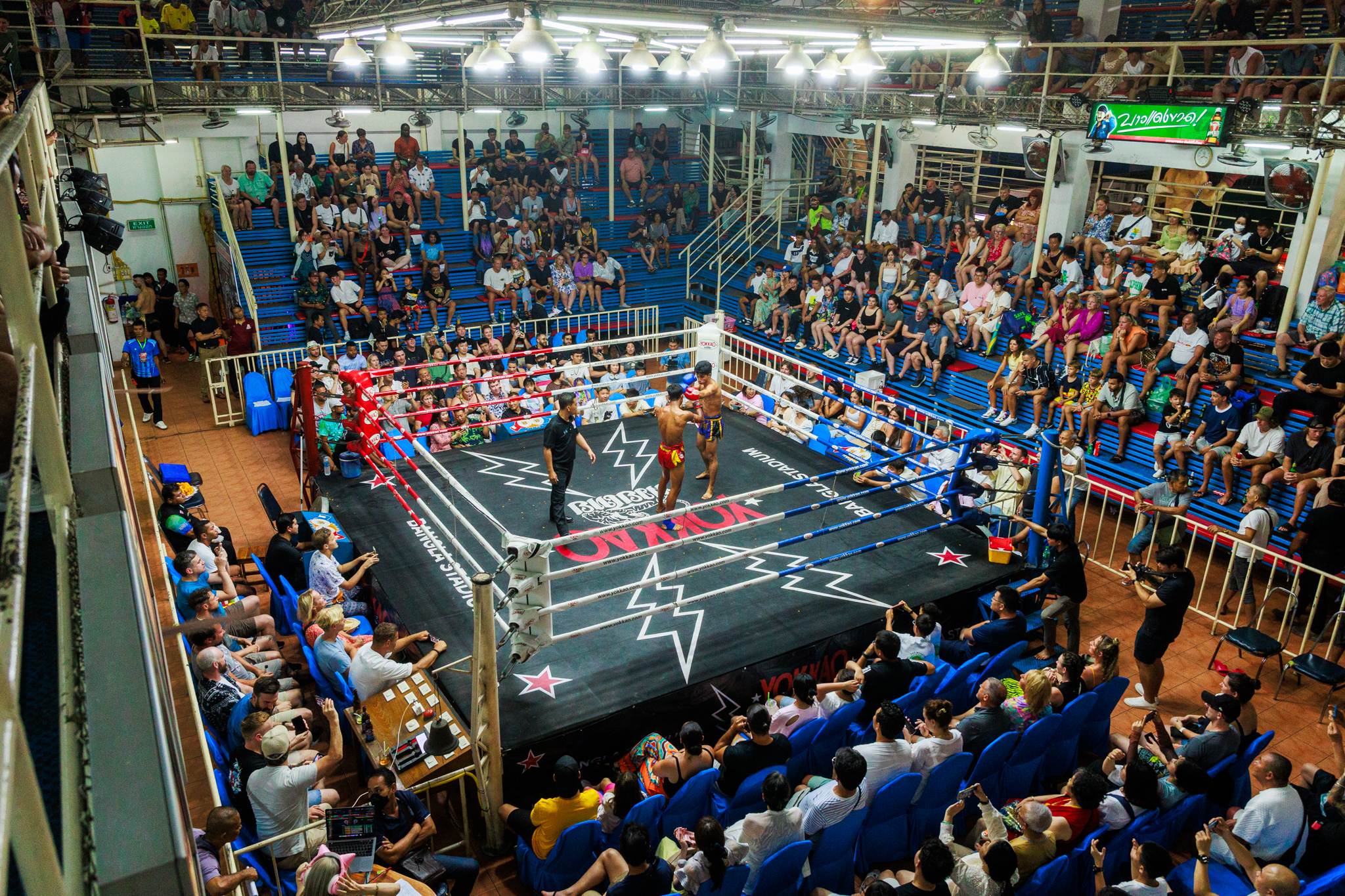 Bangla Stadium Thai Boxing Fight and People Watching the Fight