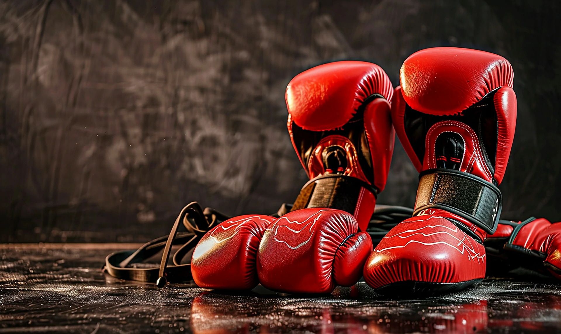 A pair of boxing gloves resting on a surface, showcasing their vibrant color and sturdy design.