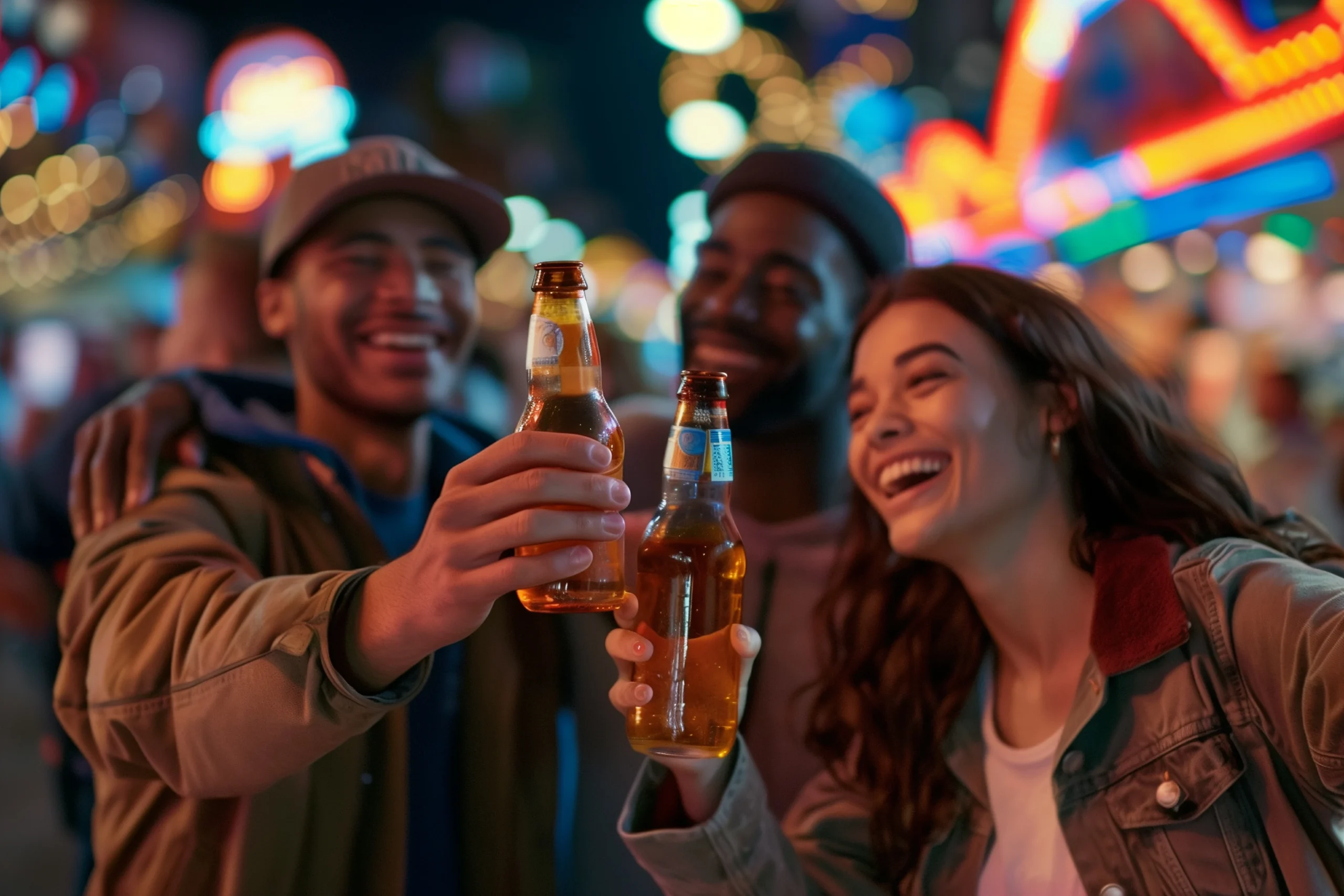 friends toasting with beer at patong
