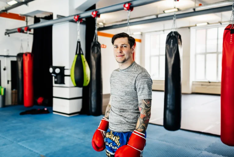 casual boxer portrait gym setting