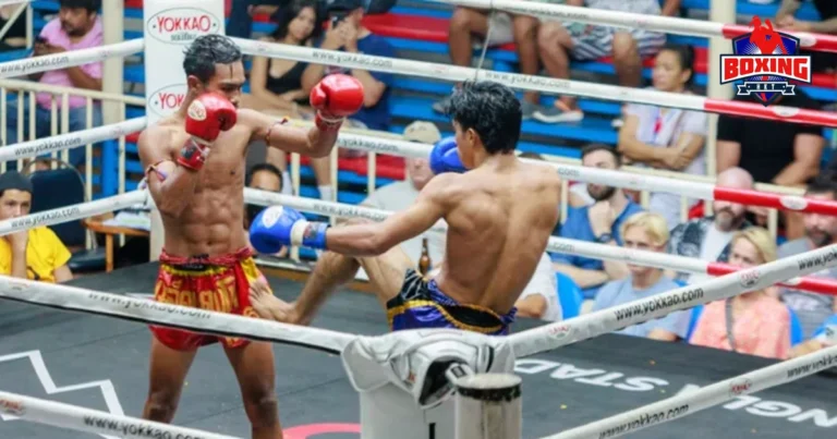 Muay Thai fighters competing in the ring at Bangla Boxing Stadium