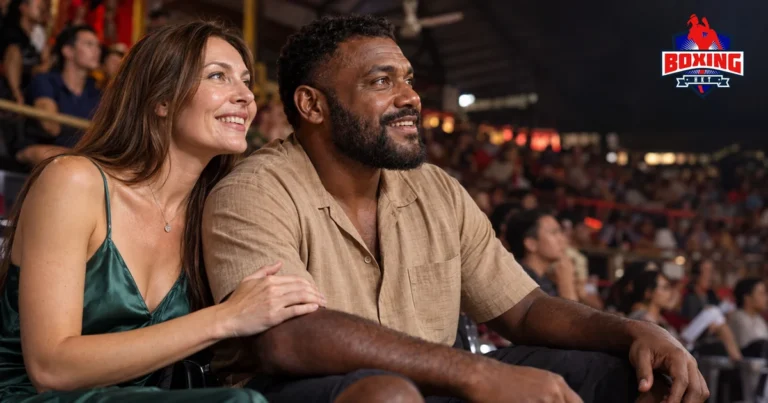 A couple watching a Muay Thai bout together from their seats at Bangla Boxing Stadium